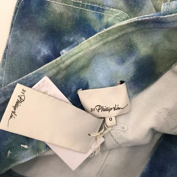 Phillip Lim 3.1 Tie Dye denim cargo jean shorts high rise button fly blue new 0